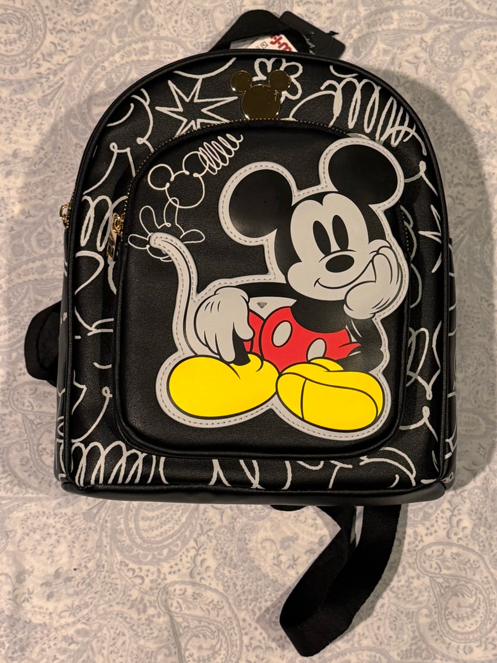 Disney Black Mini Faux Pebbled Leather Backpack with Mickey Graphic